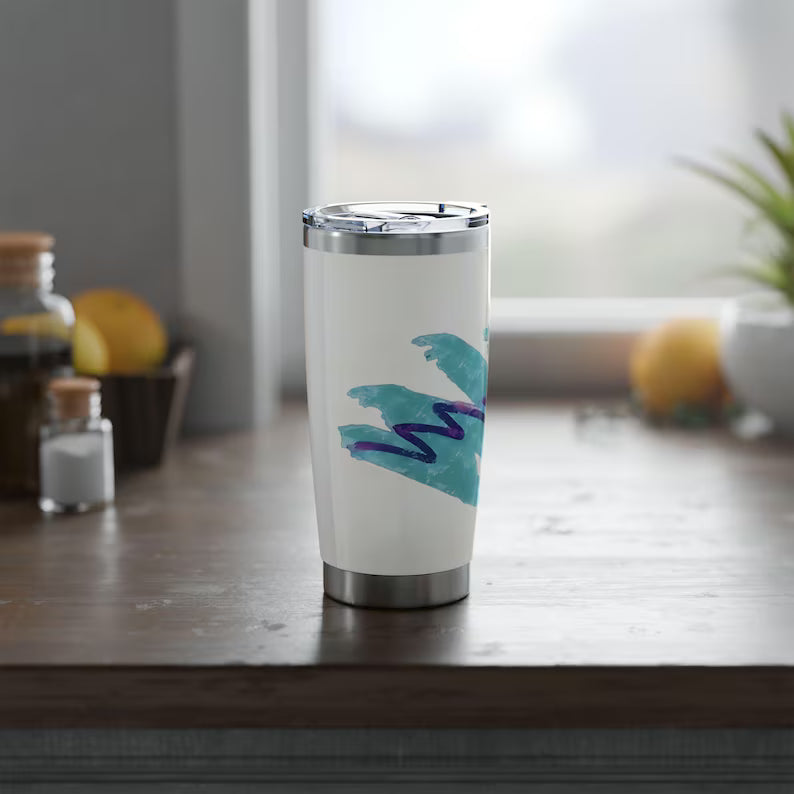 Retro 20oz Tumbler - Teal Purple Brushstroke Travel Mug & Vaporwave 90s Throwback Cup