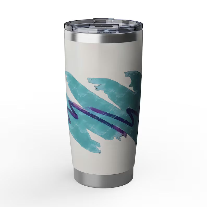 Retro 20oz Tumbler - Teal Purple Brushstroke Travel Mug & Vaporwave 90s Throwback Cup