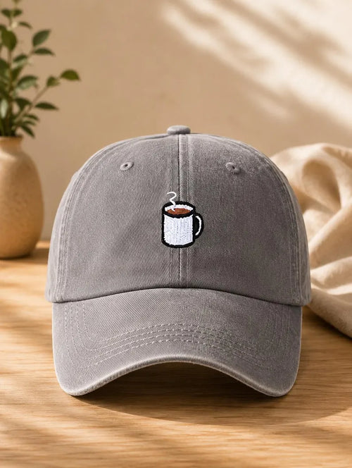 Coffee Mug Baseball Cap - Vintage Washed Cotton Dad Hat & Embroidered Coffee Lover Hat