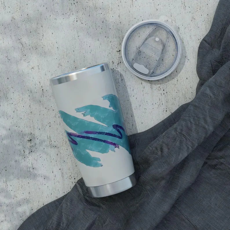 Retro 20oz Tumbler - Teal Purple Brushstroke Travel Mug & Vaporwave 90s Throwback Cup