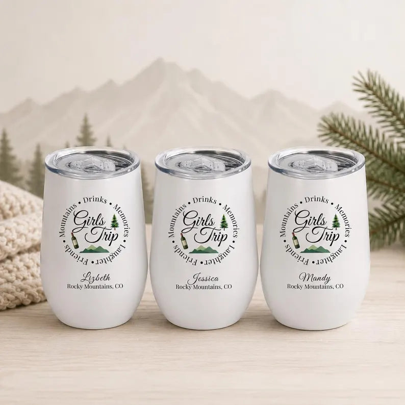 Personalized Mountain Girls Trip Tumbler - Girl Getaway Gift & Cabin Weekend Stainless Steel Travel Cup