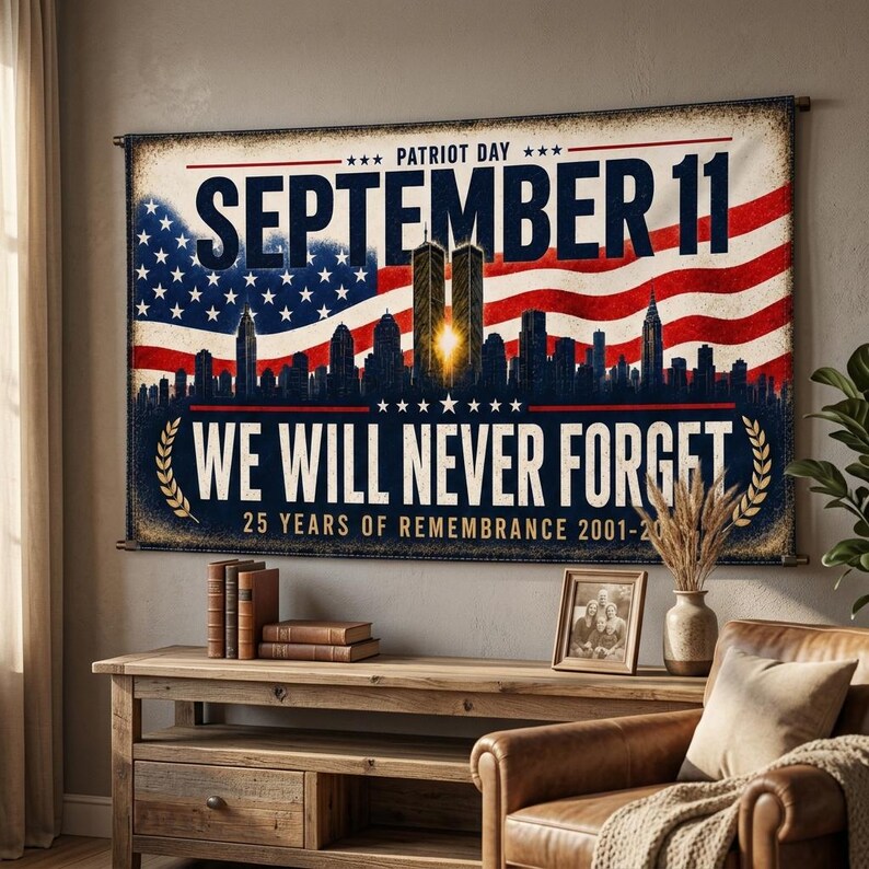 September 11 Memorial Flag - 25th Anniversary 2001–2026 9/11 Patriot Day We Will Never Forget Banner