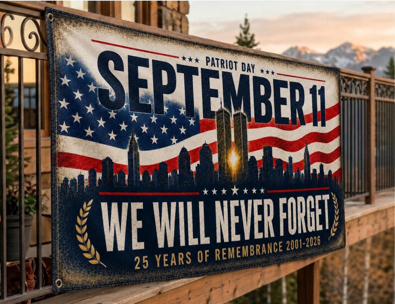 September 11 Memorial Flag - 25th Anniversary 2001–2026 9/11 Patriot Day We Will Never Forget Banner