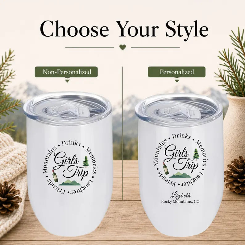 Personalized Mountain Girls Trip Tumbler - Girl Getaway Gift & Cabin Weekend Stainless Steel Travel Cup