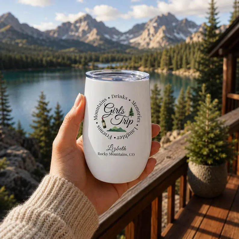 Personalized Mountain Girls Trip Tumbler - Girl Getaway Gift & Cabin Weekend Stainless Steel Travel Cup