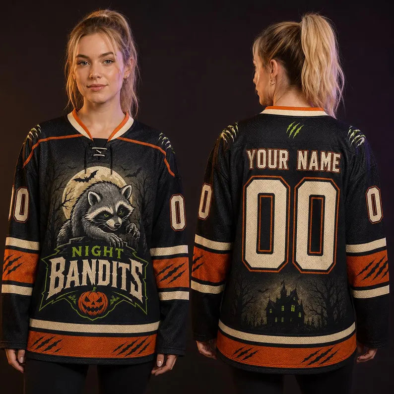 Personalized Halloween Hockey Jersey - Custom Name & Number Unisex Jersey & Spooky Halloween Sports Shirt