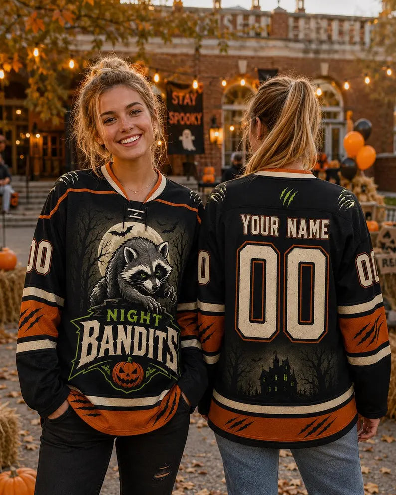 Personalized Halloween Hockey Jersey - Custom Name & Number Unisex Jersey & Spooky Halloween Sports Shirt