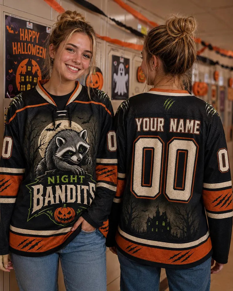 Personalized Halloween Hockey Jersey - Custom Name & Number Unisex Jersey & Spooky Halloween Sports Shirt